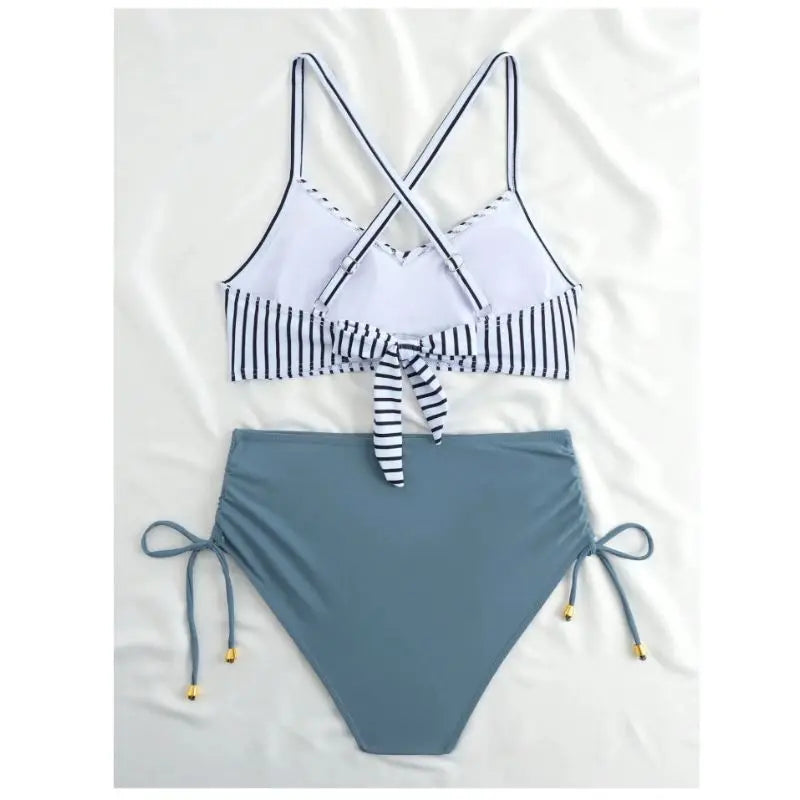 CIKINI Women's High Waist Criss-Cross Bikini Set | Metal Pendant & Adjustable Drawstring
