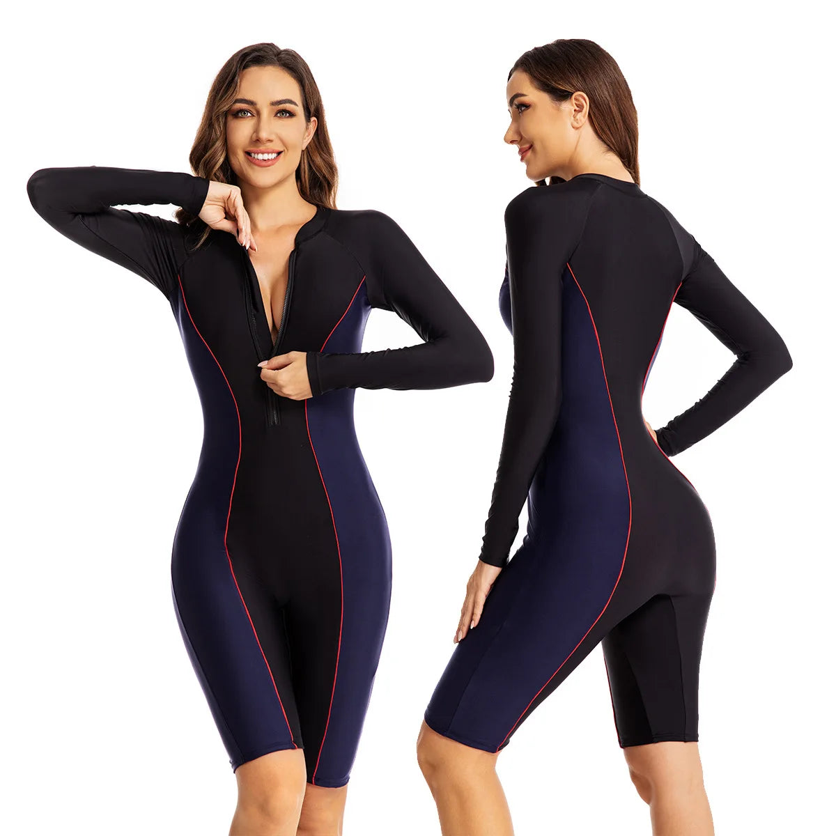 Sport Style Jumpsuit Swimsuit - Women's Long Sleeve One Piece for Surfing & Swimming