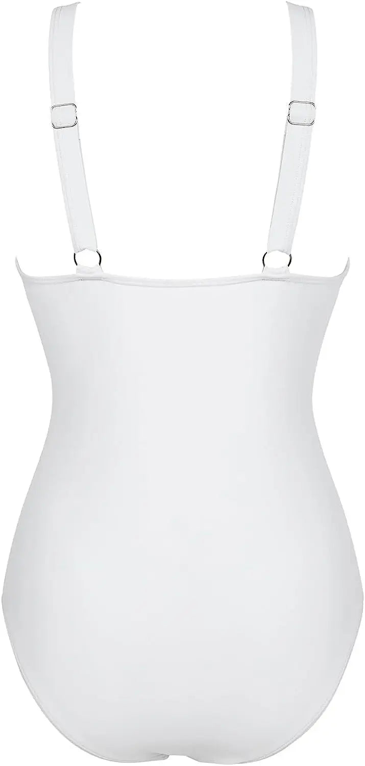 Deep V Neck One Piece Swimsuit - Removable Bra Plain Monokini for Women