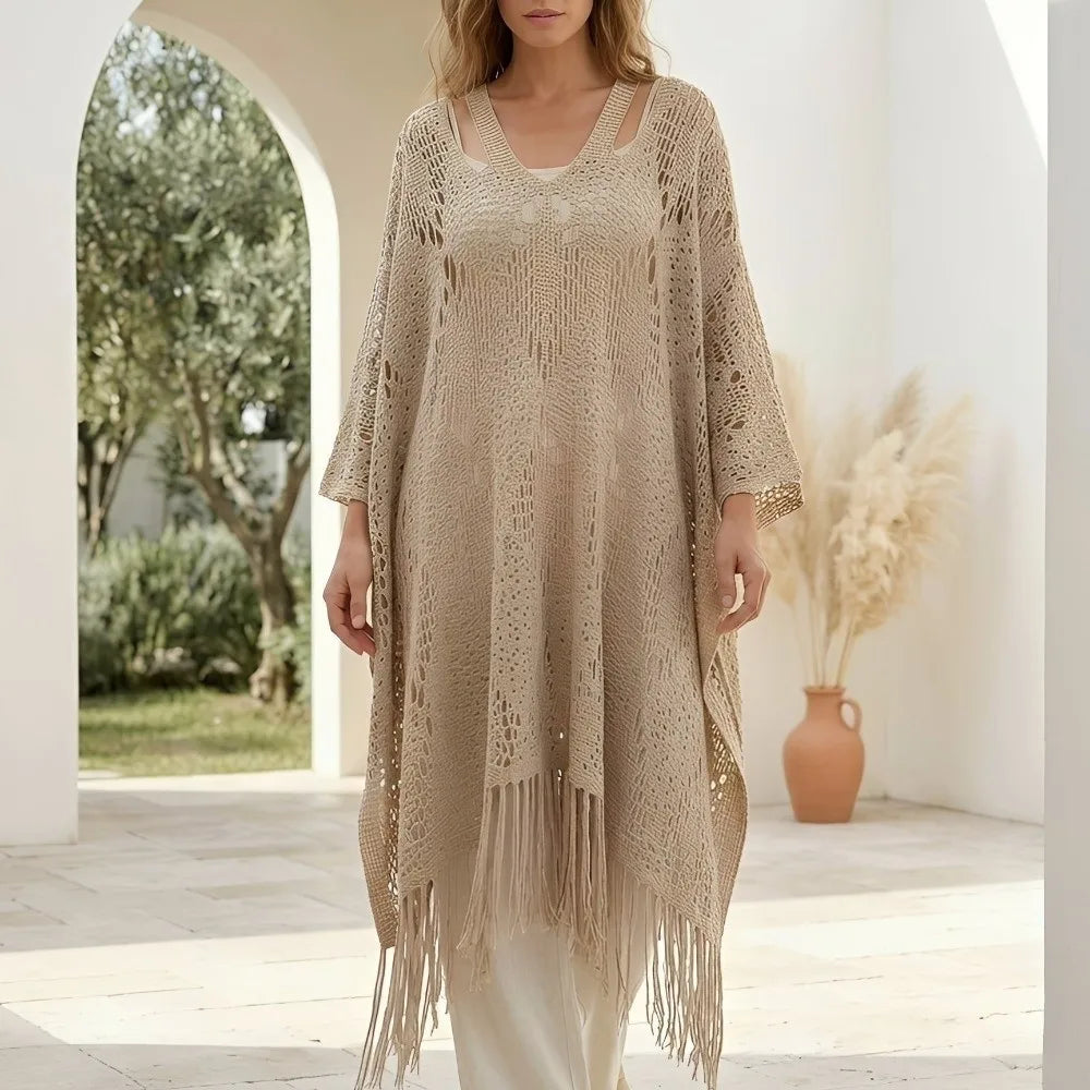 Women's Crochet Beach Shawl | Bohemian Tassel Sun Protection Cover Up