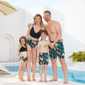 Family Matching Tropical Floral Drawstring Swim Trunks or Shell Edge Bikini