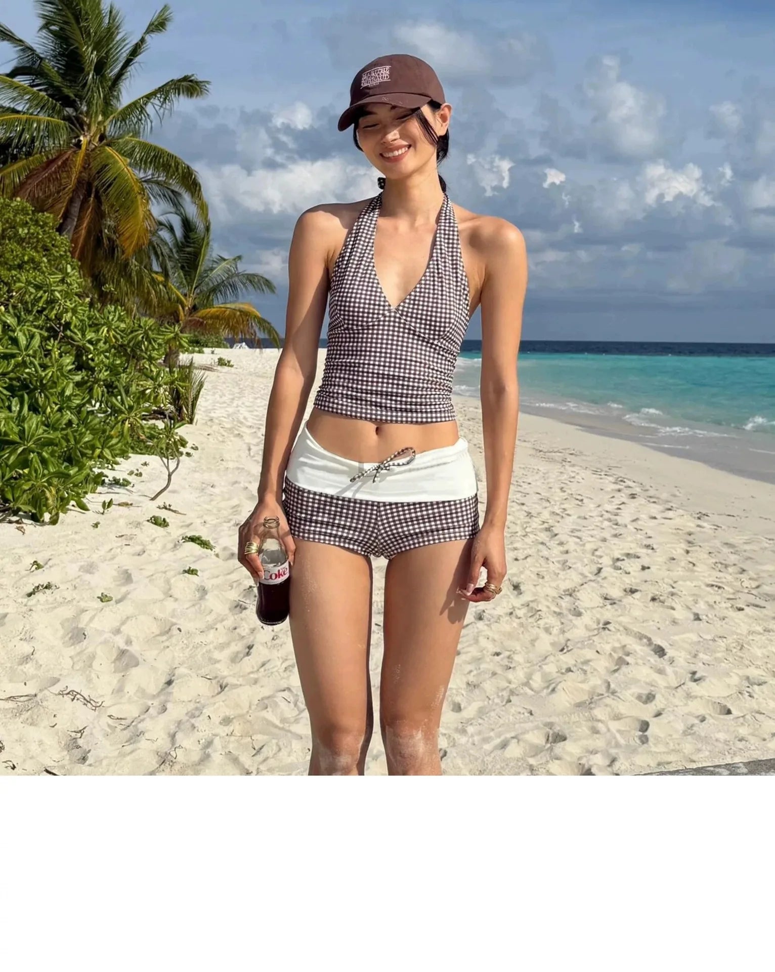 Women's Deep V Push Up Bikini Set | High Waist Checkered Two Piece Swimsuit