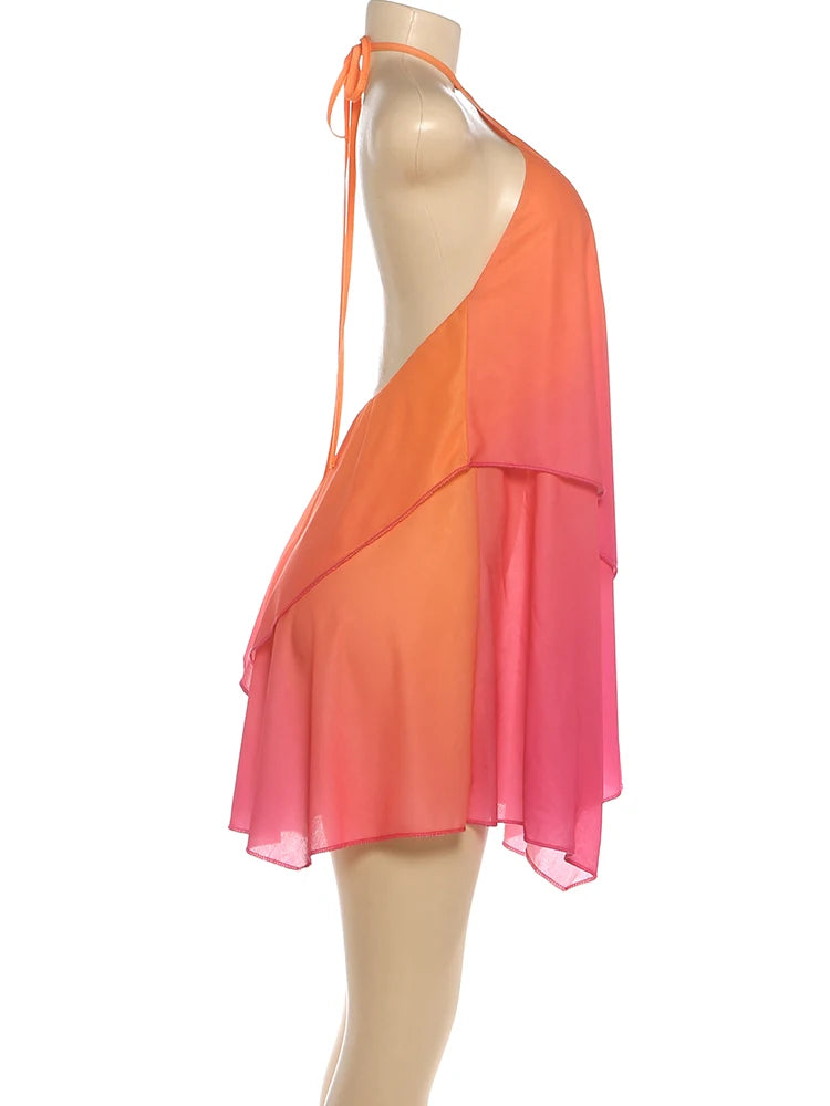 Kliou Women's Gradient Halter Mini Dress | Backless Bodycon Beach Party Dress