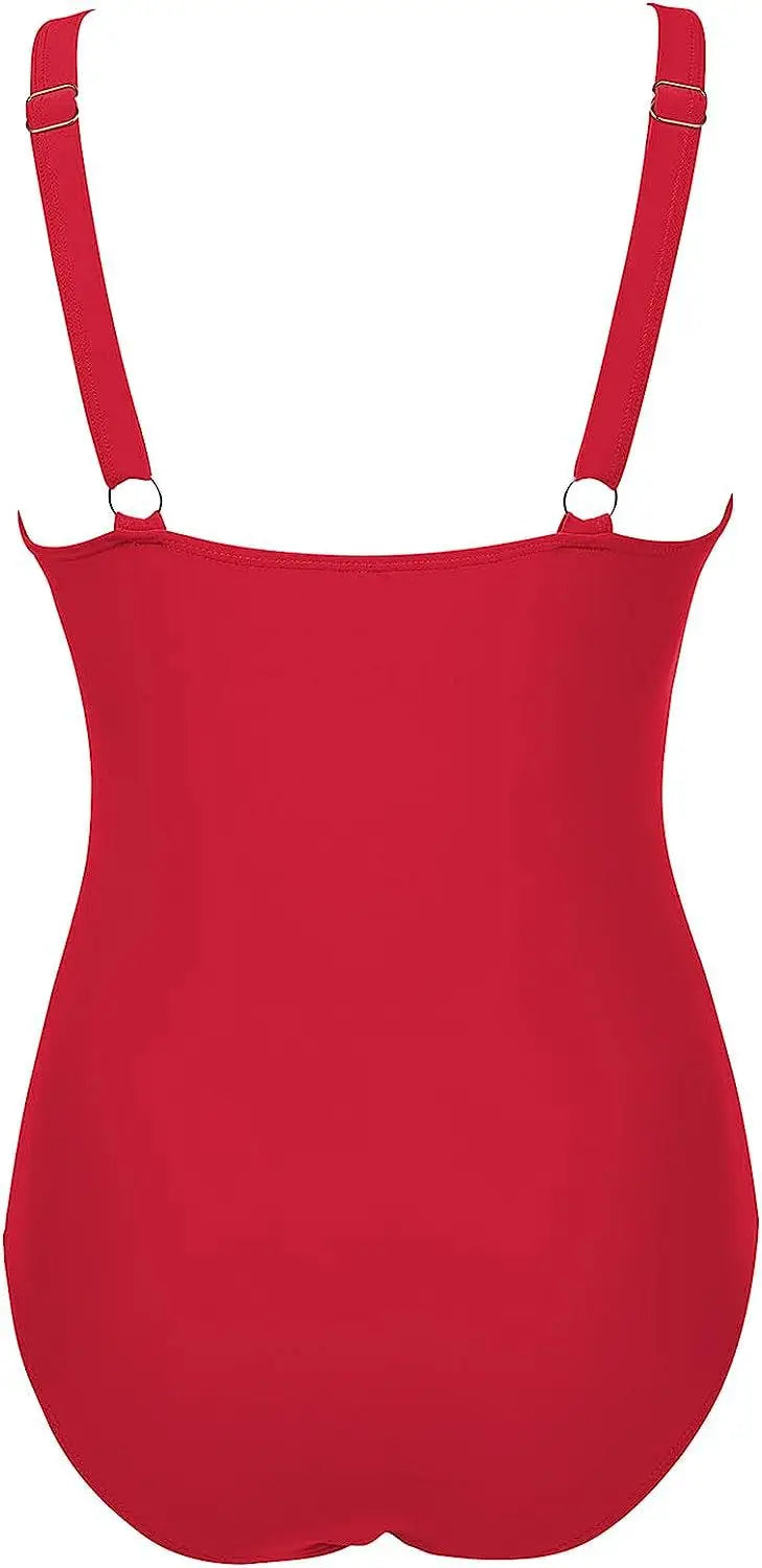 Deep V Neck One Piece Swimsuit - Removable Bra Plain Monokini for Women