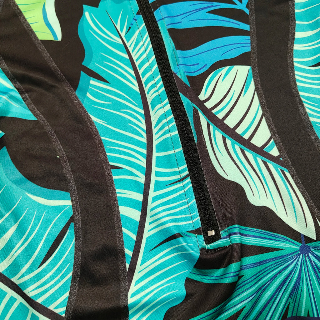 Women's Long Sleeve Tropical Print One Piece Swimsuit | Front Zipper Surf Suit with UV Protection