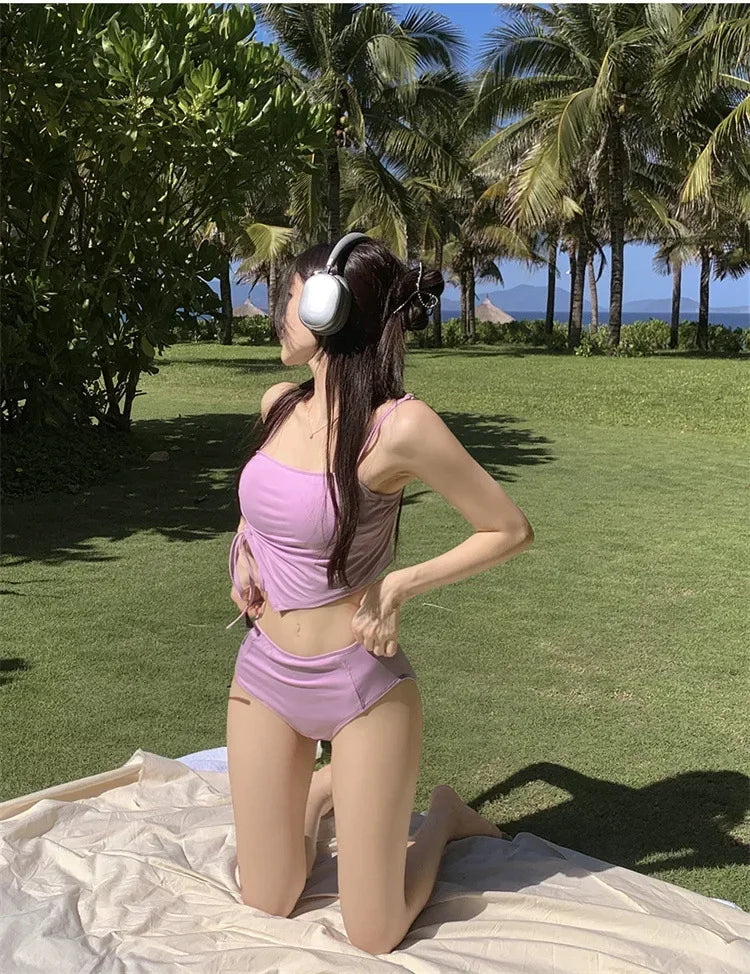 Women's High Waist Bikini Set | Drawstring Two-Piece Korean Swimwear