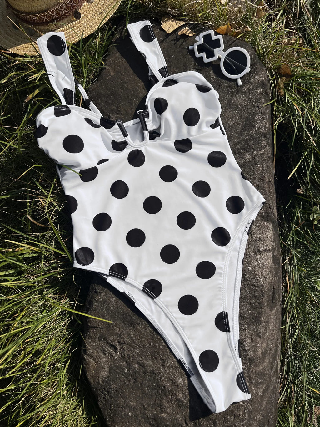 Women's Polka Dot U-Neck One Piece Swimsuit | Monokini Beachwear