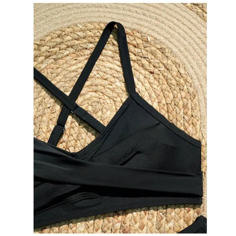 CIKINI Women's High Waist Criss-Cross Bikini Set | Metal Pendant & Adjustable Drawstring