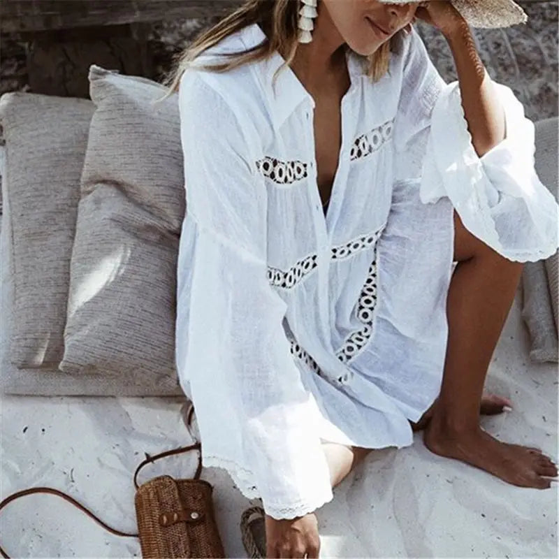 Women's V-Neck Beach Cover Up Dress | Casual Summer Tunic for Swimwear