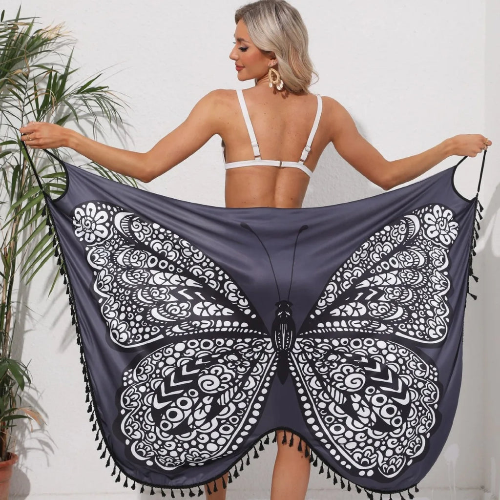 Women's Butterfly Print Beach Cover Up Dress | Lace Up Backless Sundress