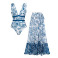 Women's Deep V-Neck One-Piece Swimsuit | Print Beachwear with Slimming Effect