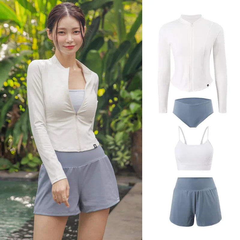 Women's 4-Piece Rash Guard Set | UV Protection Quick Dry Zipper Swimwear