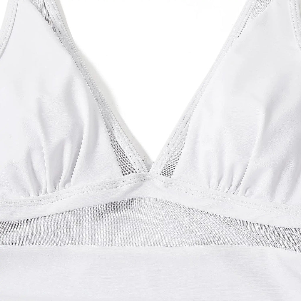 Deep V Neck One Piece Swimsuit - Removable Bra Plain Monokini for Women