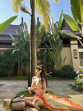 Sunset Gradient 3 Piece Bikini Set - Halter Triangle Swimsuit with Cover Up & Cheeky Bottoms