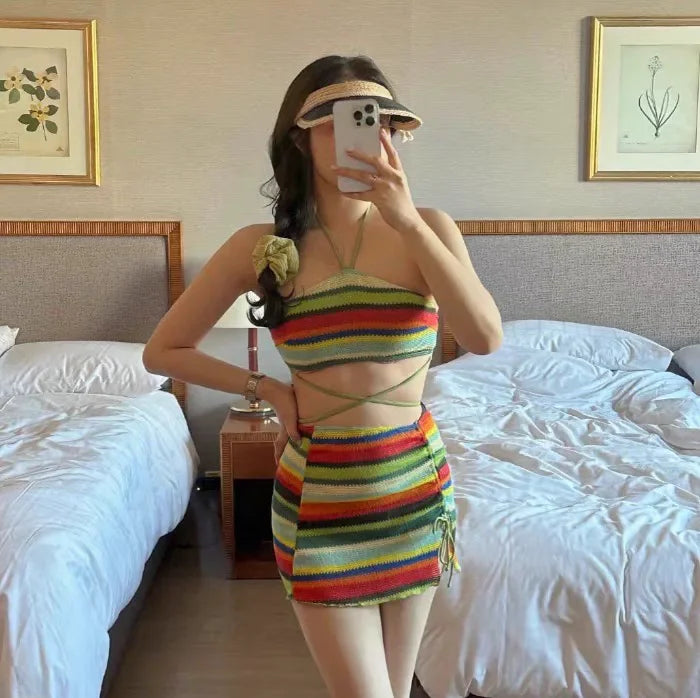 Women's Color Block Knitted Bikini Set | Sexy Two-Piece Swimwear