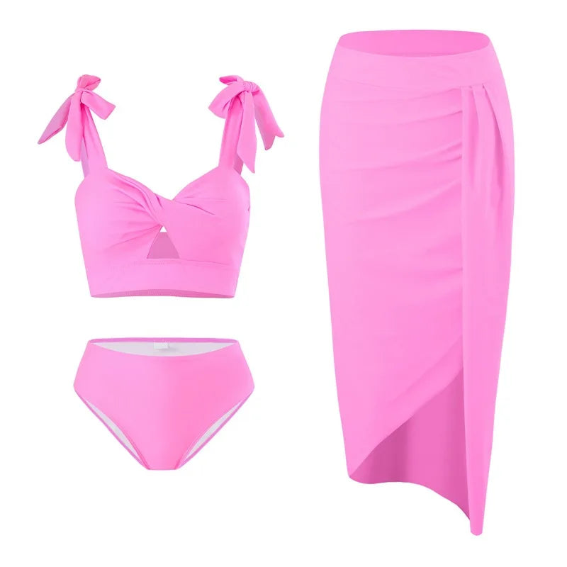 Women's 3 Pack Bikini Set - High Waist with Sarong Skirt Cover Ups for Beach