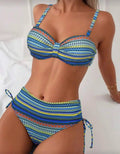 Women's Strappy High Waist Striped Bikini | Drawstring Swimwear