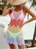 Women's Rainbow Striped Tube Dress | Sleeveless Beachwear for Tropical Vacation