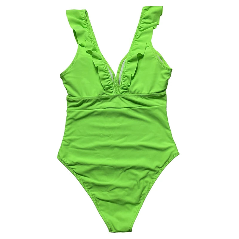 Women's Striped Ruffle One Piece Swimsuit | Vintage Print Monokini Beachwear