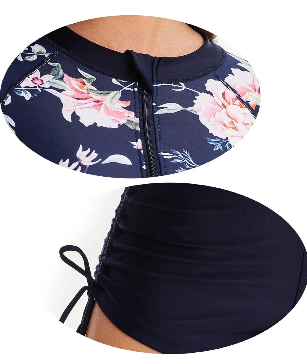 Women's 2 Piece Print Swimsuit Set - Long Sleeve Top with Shorts for Surfing & Beach