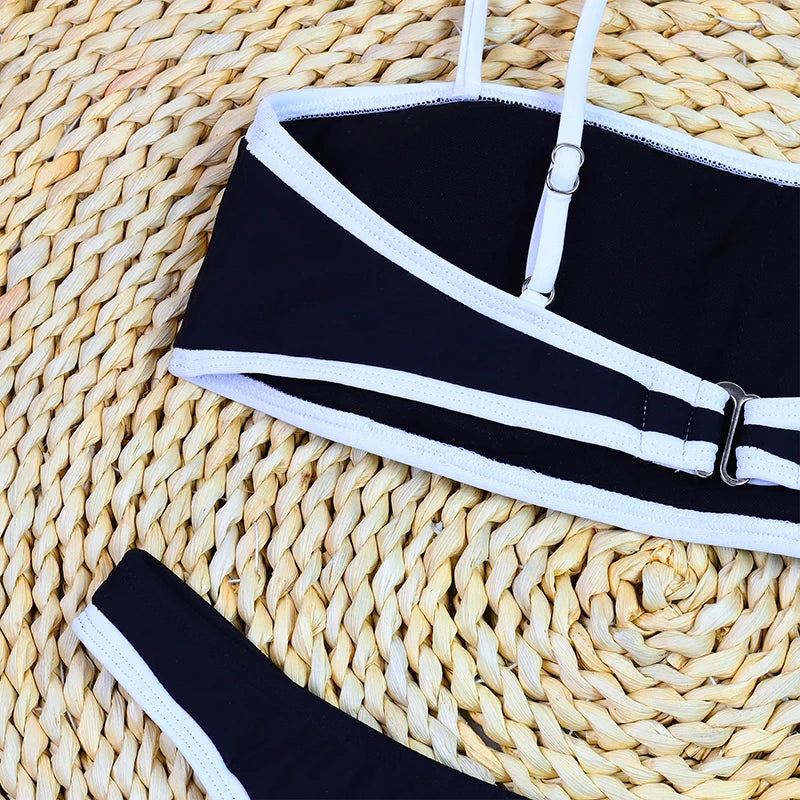 Women's High Waist Ribbed Bikini Set | Two-Piece Swimwear with Shorts