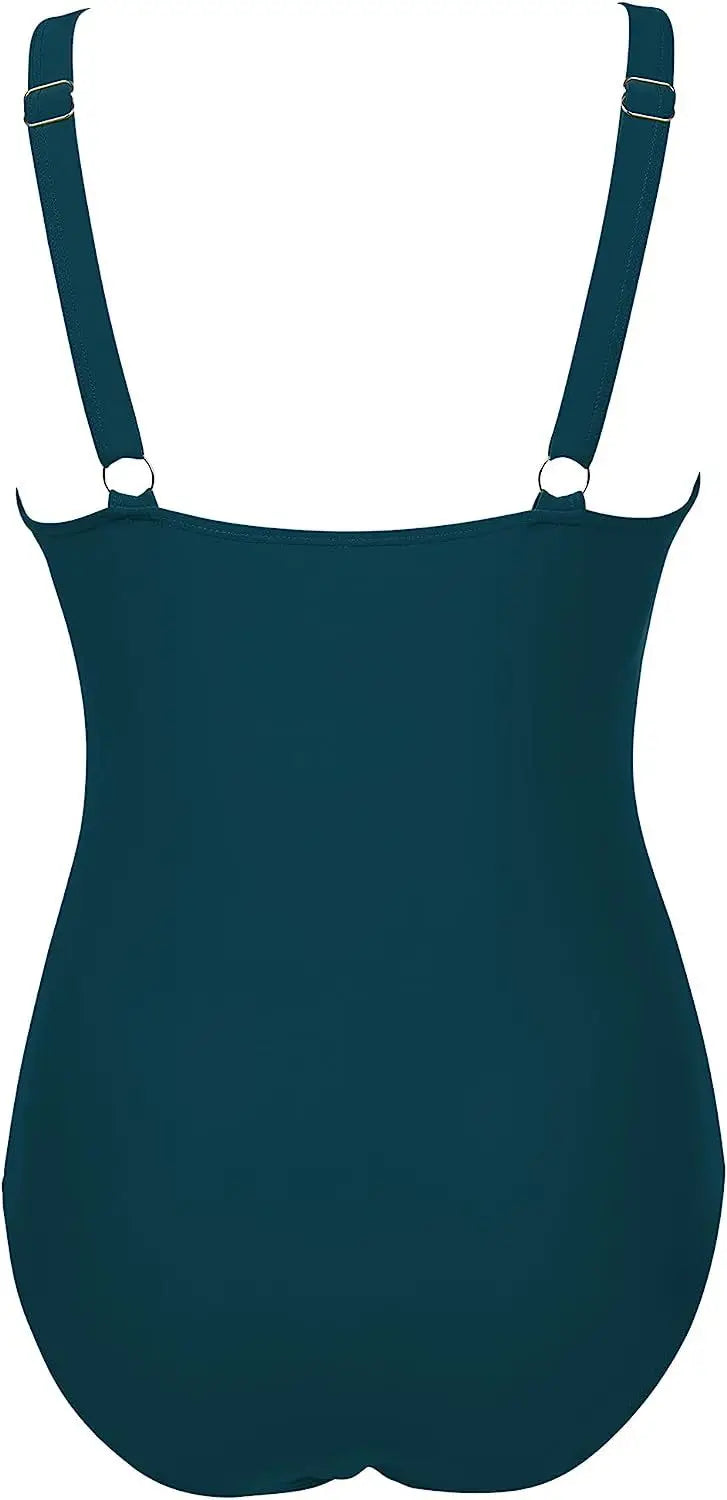 Deep V Neck One Piece Swimsuit - Removable Bra Plain Monokini for Women