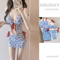 Pure Desire Women's Cherry Print Bikini Set | V-Neck Push Up with Wrap Skirt (4-Piece)