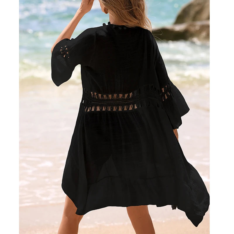 Women's Tassel Tie Up Cardigan | Lightweight Breathable Beach Cover Up Dress