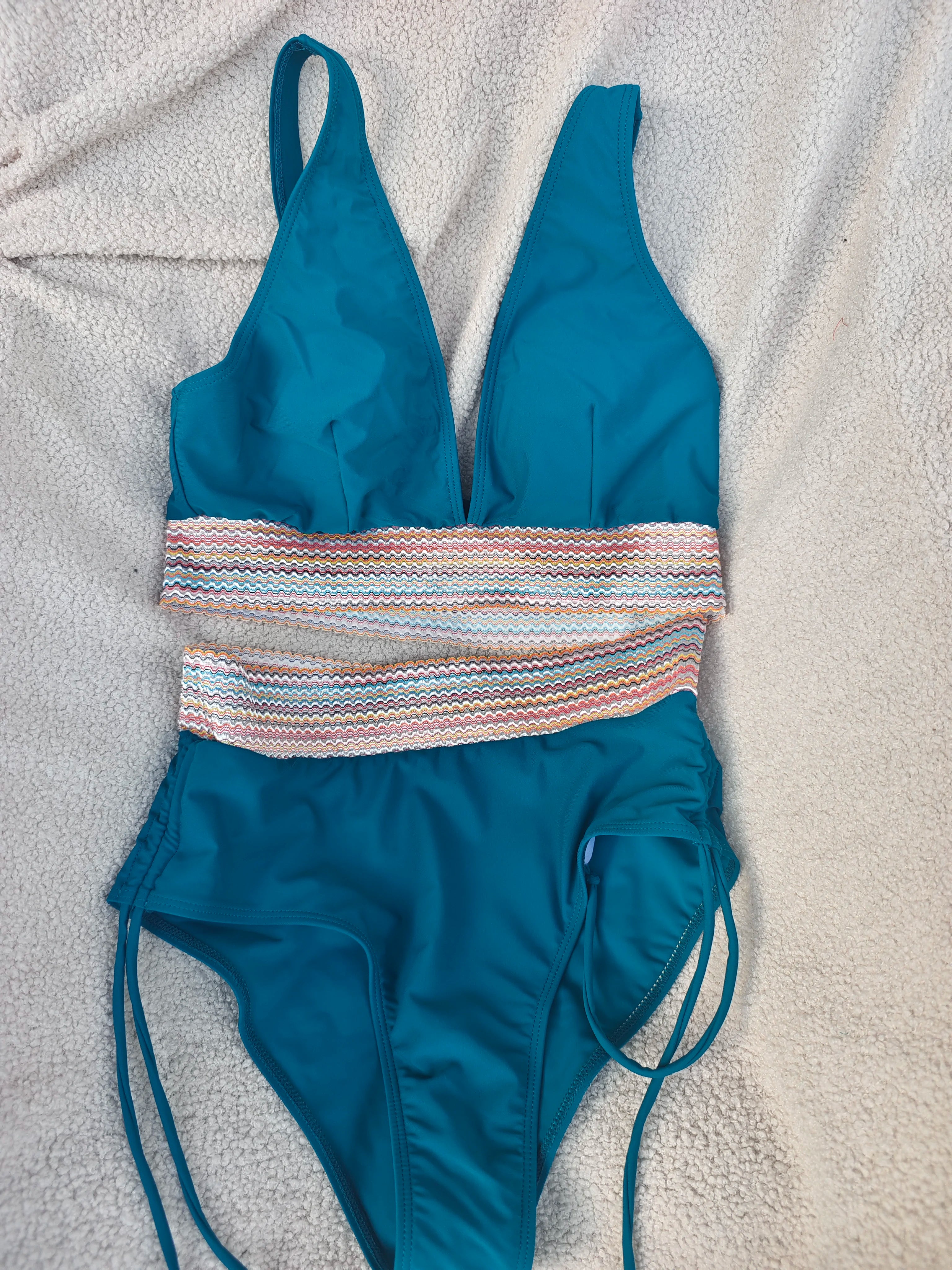 Solid Color Drawstring Bikini Set - High Waist Patchwork Separate Swimwear for Women