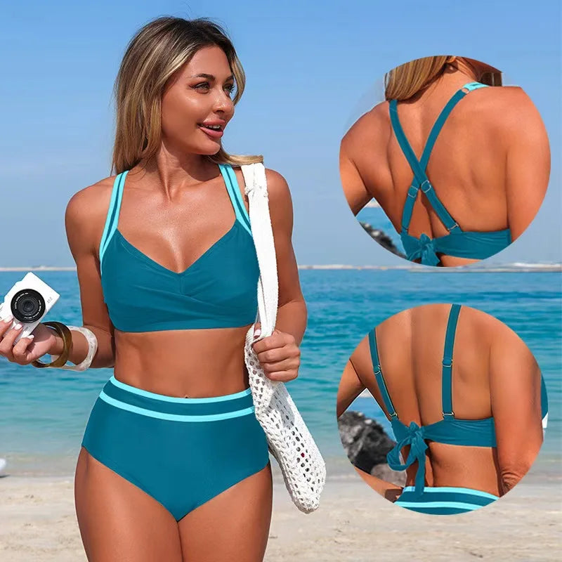 Women's High Waist Bikini Set 2026 | Y2K Sporty Two-Piece Swimsuit