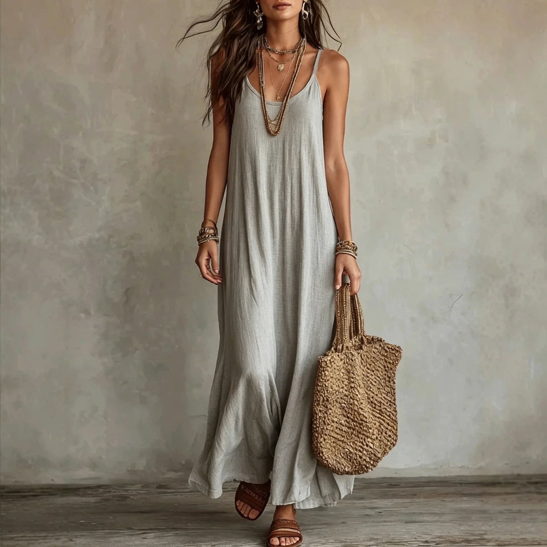 Women's Backless Cami Maxi Dress | Spaghetti Strap Sleeveless Boho Beach Wear