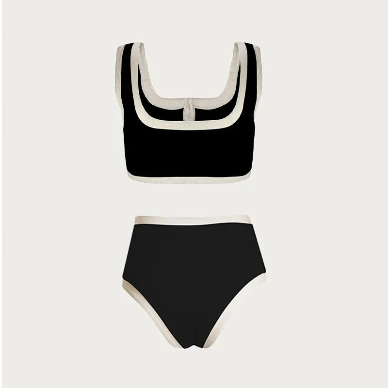 Women's High Waist Ribbed Bikini Set | Two-Piece Swimwear with Shorts