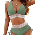 Solid Color Drawstring Bikini Set - High Waist Patchwork Separate Swimwear for Women