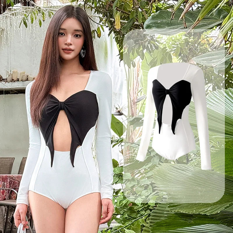 Women's Long Sleeve One Piece Swimsuit | Hollow Neck Sun Protection Rash Guard