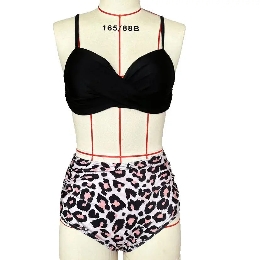 Vintage Print High Waist Bikini - Women's Push Up Swimsuit for Summer Beach
