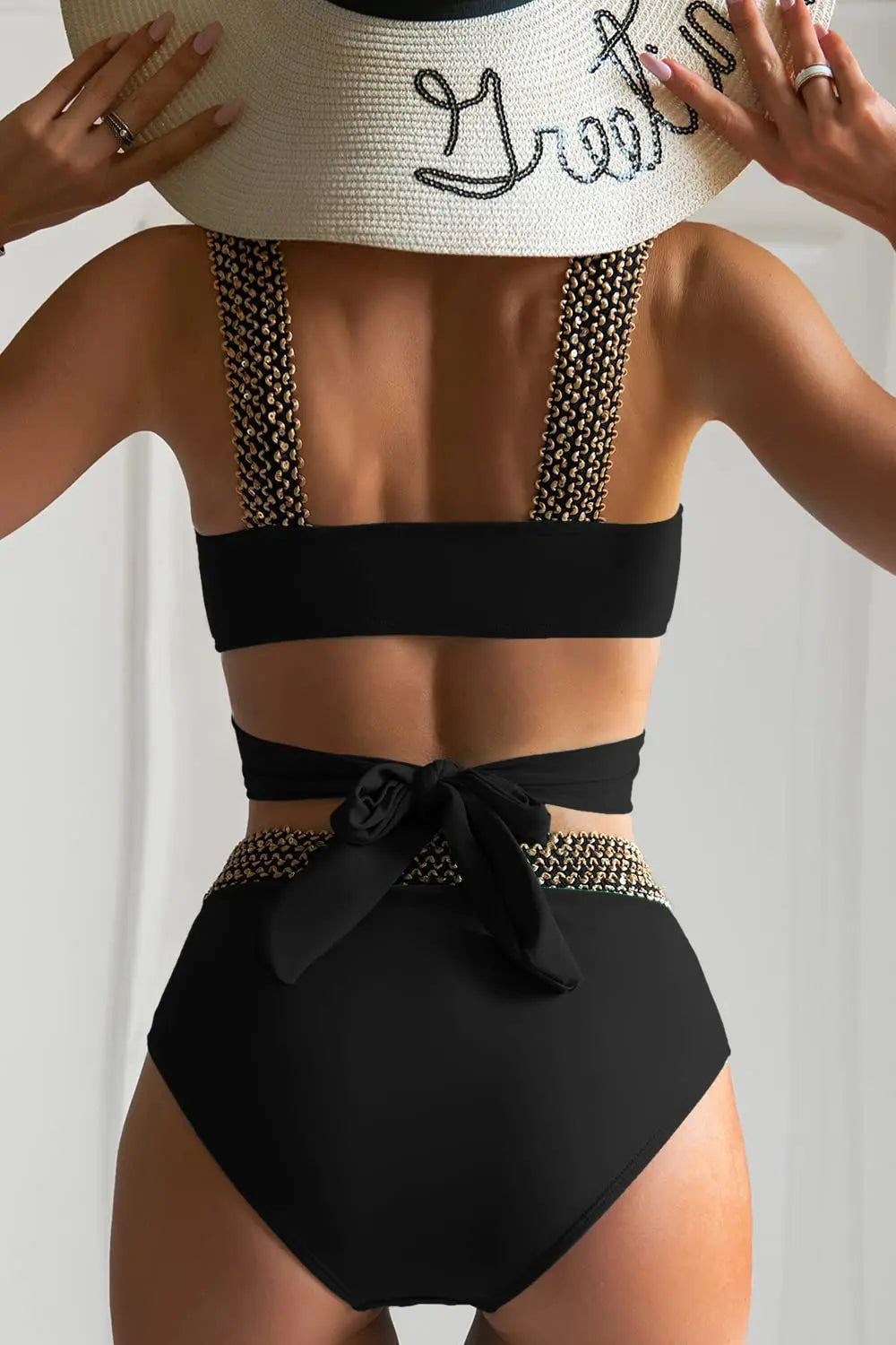 Black Cross High Waist Bikini Set - Solid Swimsuit for Women | 2025 Summer Beachwear