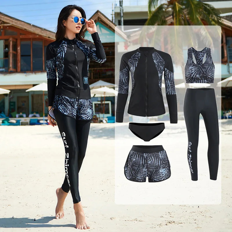 Women's Long Sleeve Rash Guard Set | UV Protection Surfing Swimsuit