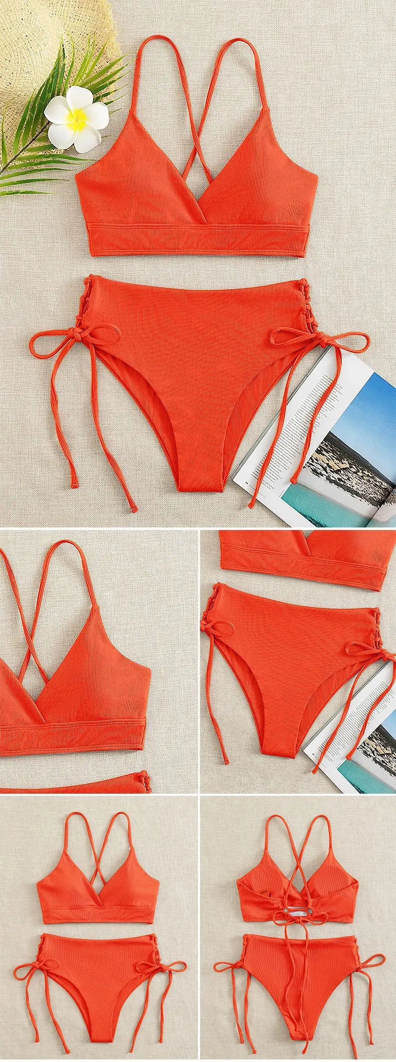CIKINI Women's V-Neck Lace Up Bikini Set | Solid Color Triangle Swimwear