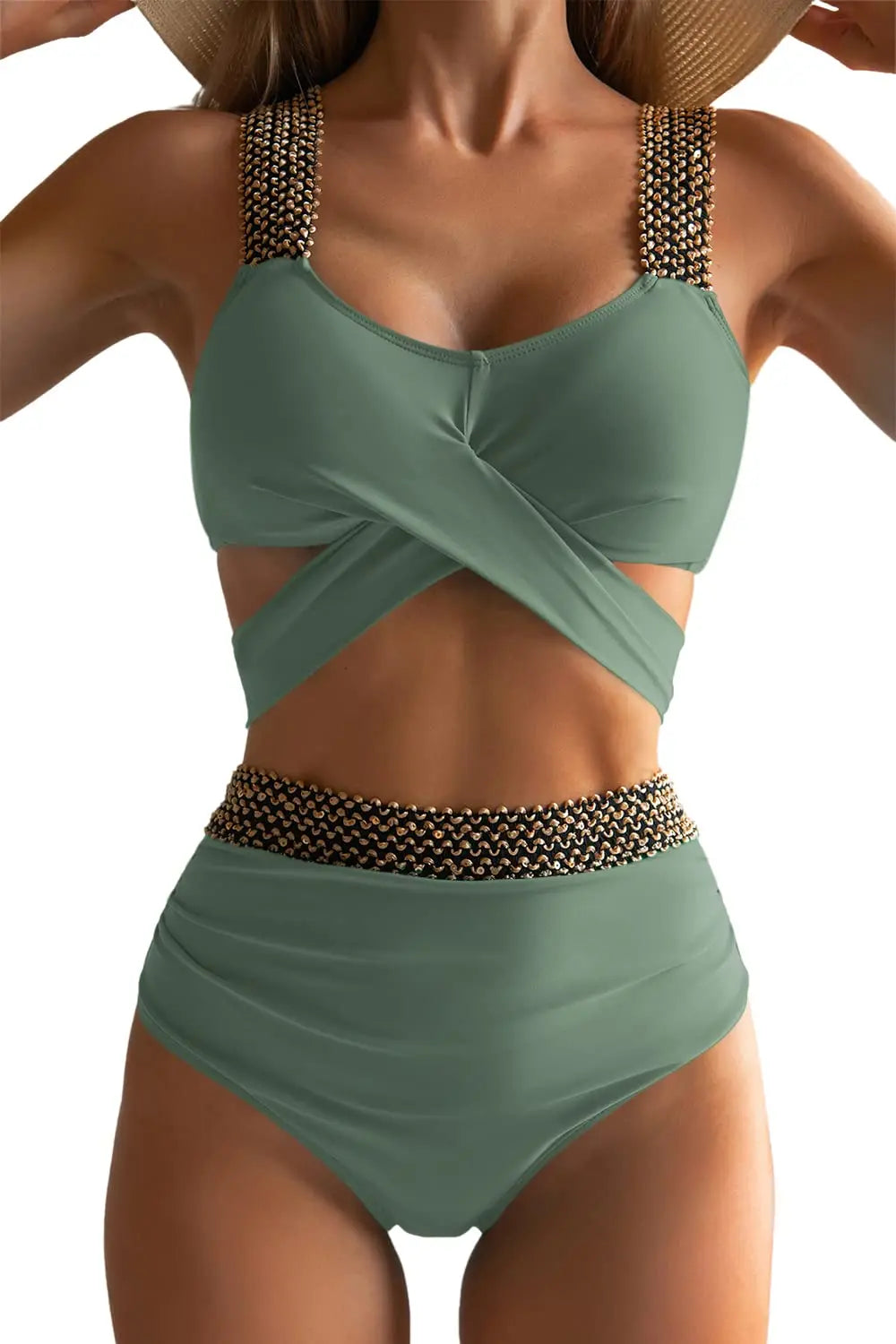 Black Cross High Waist Bikini Set - Solid Swimsuit for Women | 2025 Summer Beachwear