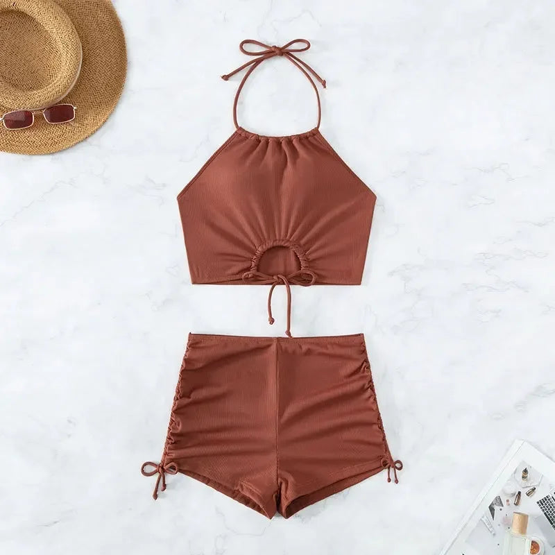 Women's High Waist Tie Side Bikini | Square Leg Swimsuit for Beach Summer