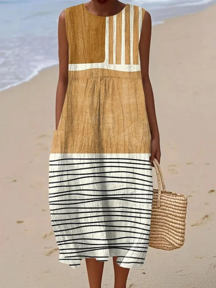 Women's Vintage Sleeveless Wrap Dress | Plus Size with Pockets up to 5XL