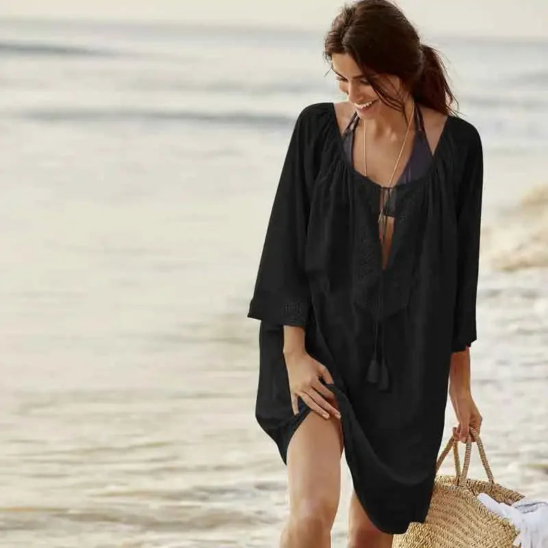 Women's Chiffon Lace Patchwork Beach Blouse | Sun Protection Cover Up