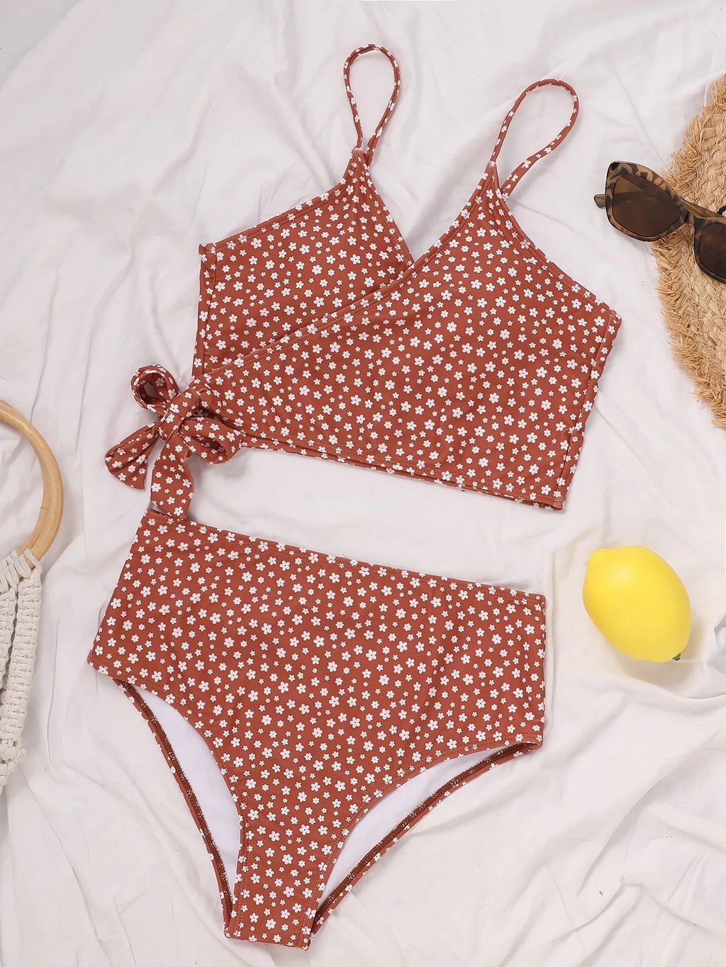 Women's Dot Print Bikini Set | High Waist Brazilian with Push Up & Lace Up