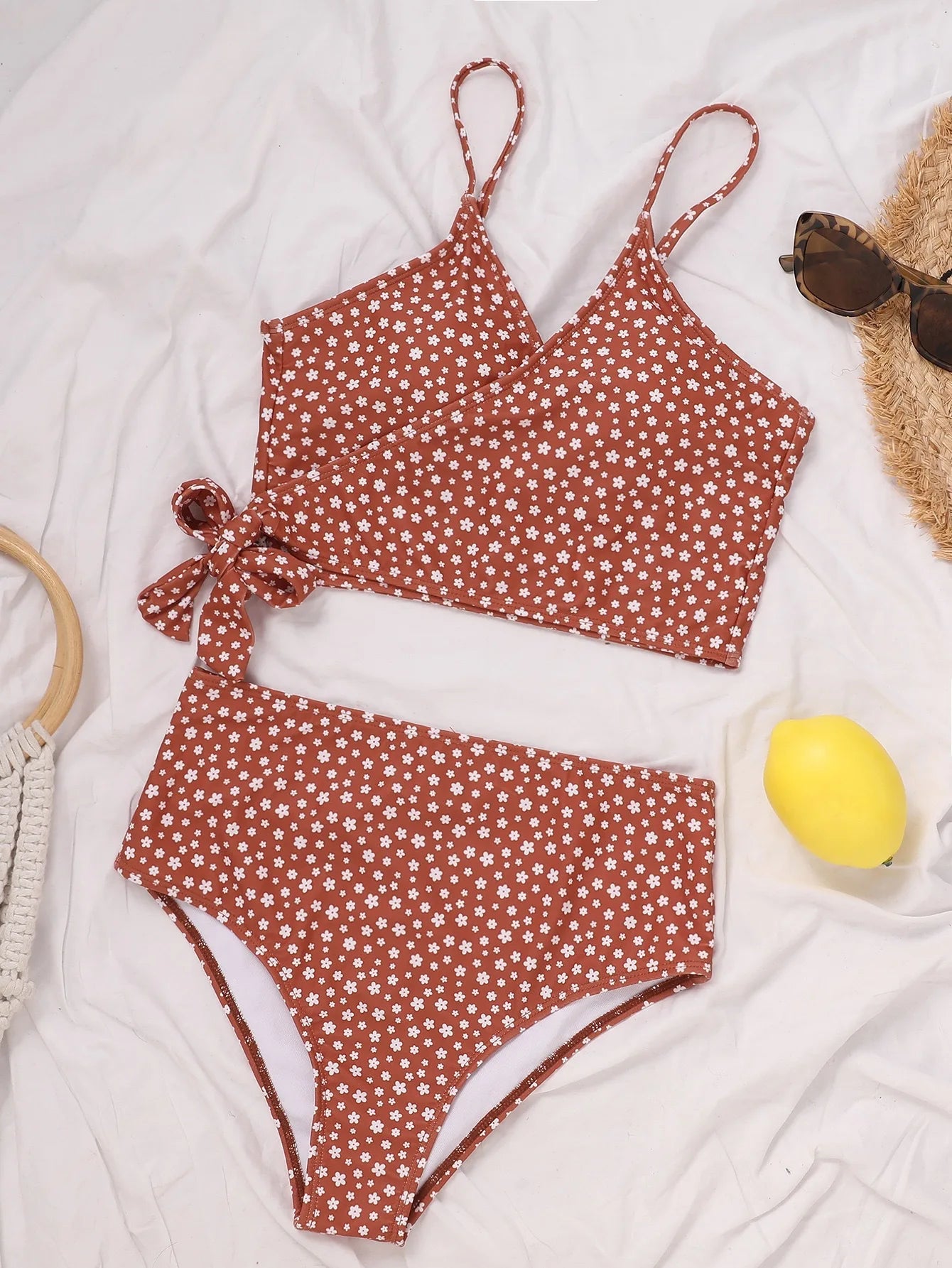 Women's Dot Print Bikini Set | High Waist Brazilian with Push Up & Lace Up