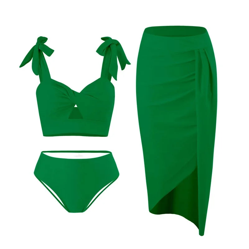 Women's 3 Pack Bikini Set - High Waist with Sarong Skirt Cover Ups for Beach