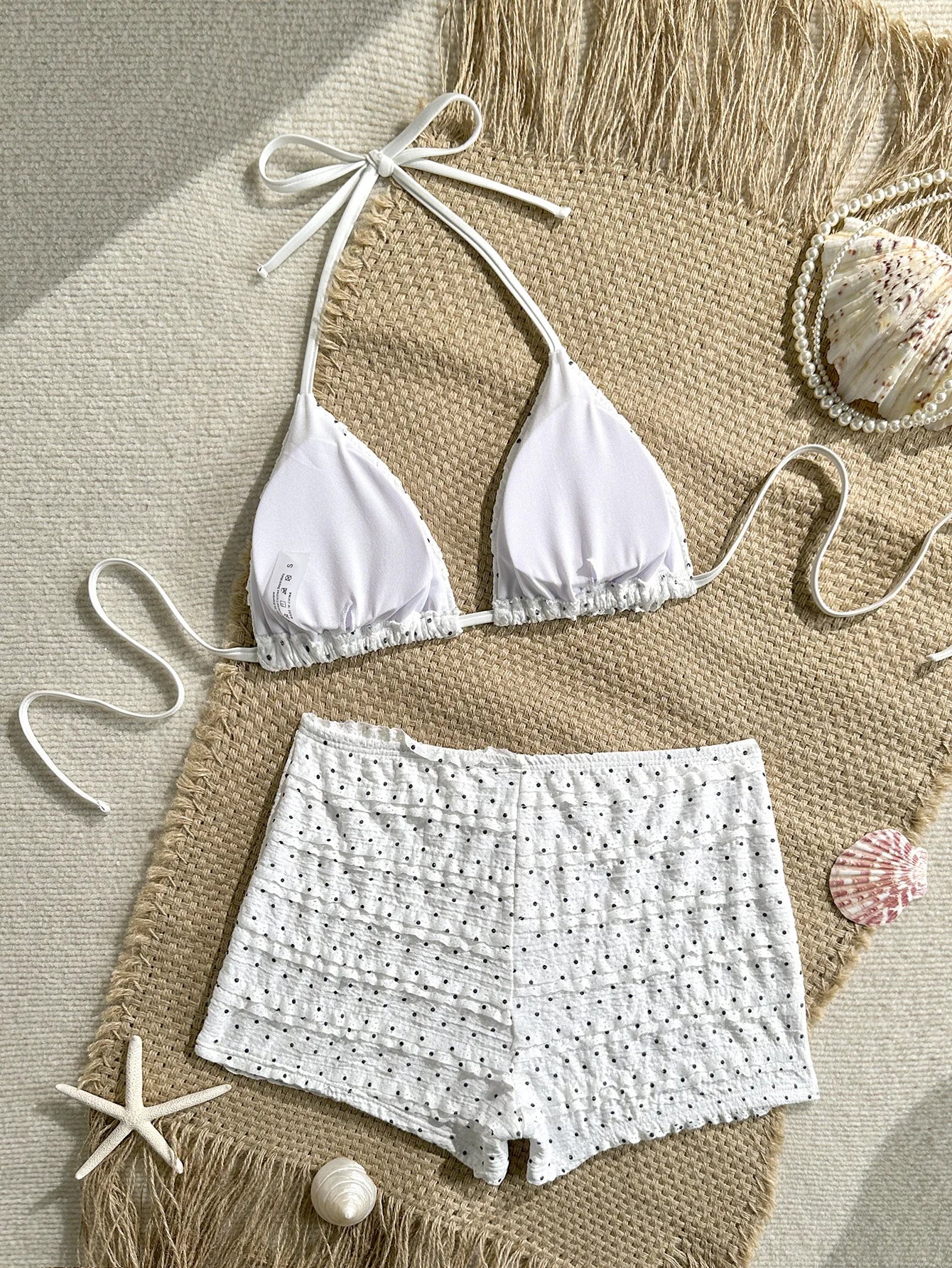 Women's Polka Dot Print Bikini Set | Lace Up Halter Back Tie Two-Piece Swimsuit