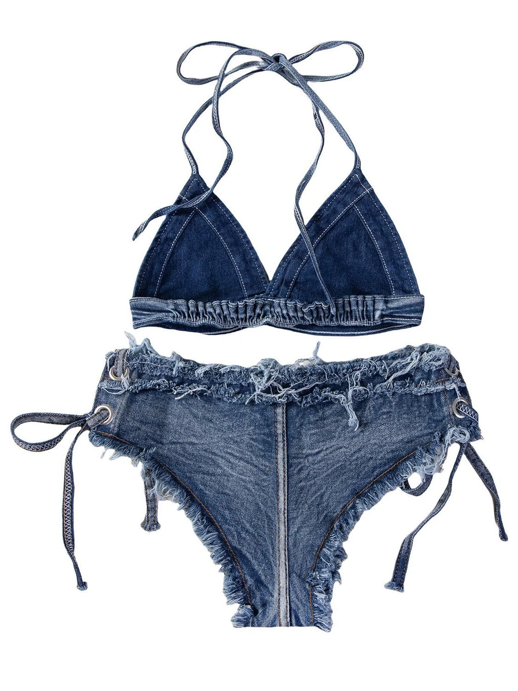 DEKA Women's Denim Bikini Set | Brazilian Lace Up Drawstring Swimwear