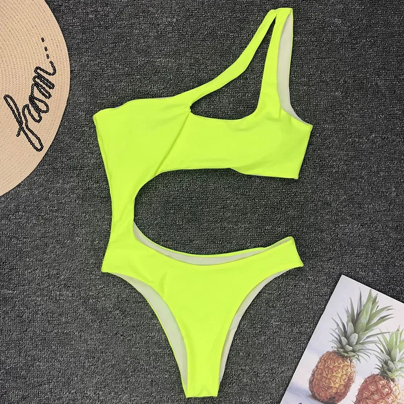 Women's Asymmetric One Shoulder One Piece Swimsuit | High Cut Monokini Swimwear