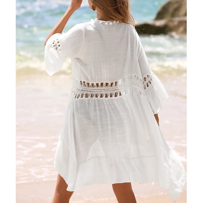 Women's Tassel Tie Up Cardigan | Lightweight Breathable Beach Cover Up Dress