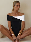 Off The Shoulder One Piece Swimsuit - Women's Black & White Monokini Bodysuit | 2025 Beachwear